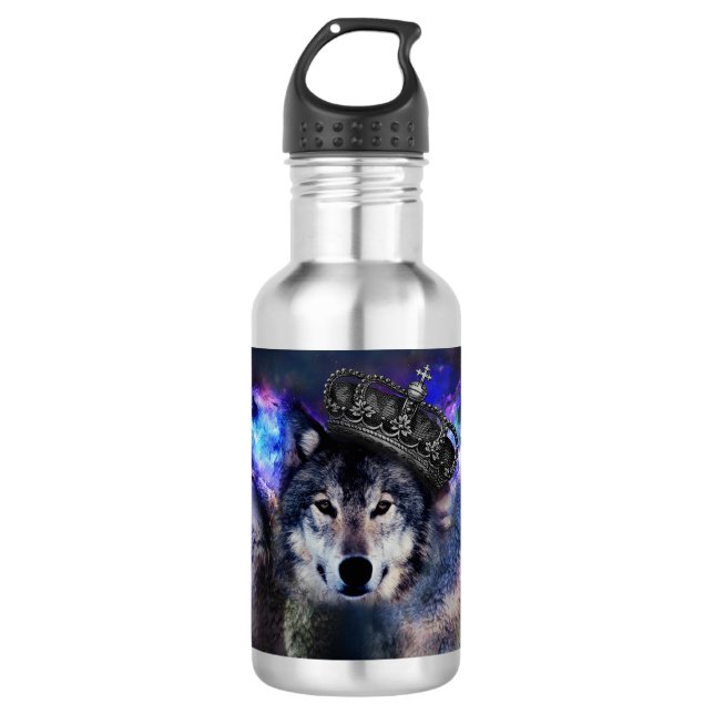 Tierwolf in Krone Edelstahlflasche (Vorderseite)