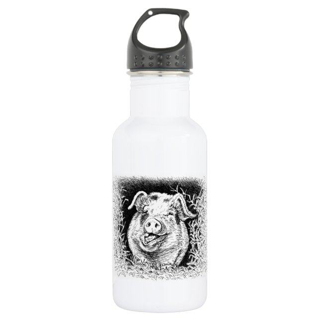 Tierzeichnen des glücklichen Schweins Edelstahlflasche (Vorderseite)