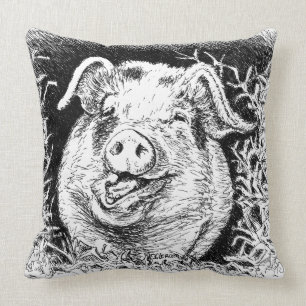 Tierzeichnen des glücklichen Schweins Kissen