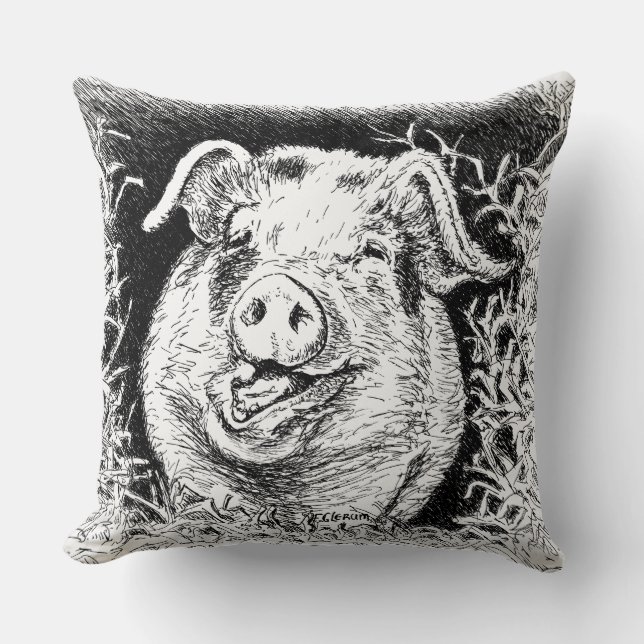 Tierzeichnen des glücklichen Schweins Kissen (Vorderseite)