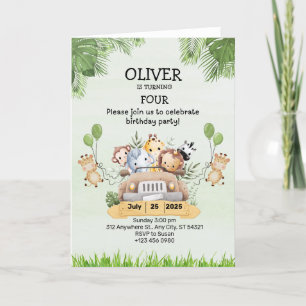 Tierzoo Geburtstag 4. Einladungen Faltkarten