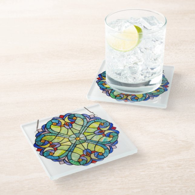 TIFFANISCHES GLASDESIGN GLASUNTERSETZER (Schrägansicht)