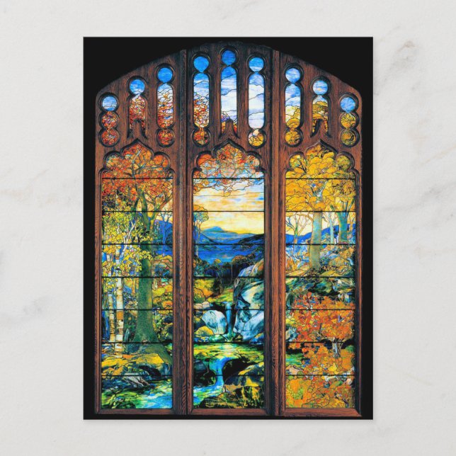 " Tiffanty gesteinigtes Glass Window Fall Landscha Postkarte (Vorderseite)