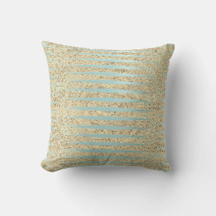 Tiffany Aqua Blue Foxier Gold Glitzer Streifen Kissen