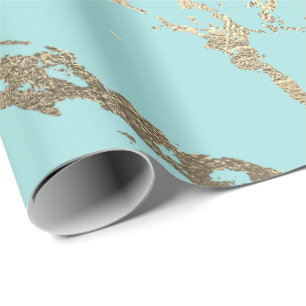 Tiffany Aqua Blue Gold Marmor Shiny Glam Geschenkpapier