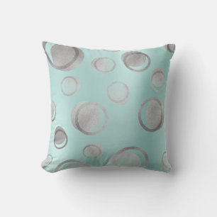 Tiffany Aqua Blue Silver Metallic Circle Dots Grau Kissen