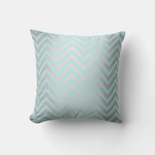 Tiffany Aqua Mint Ocean Blue Beach Zickzack Silver Kissen (Vorderseite)