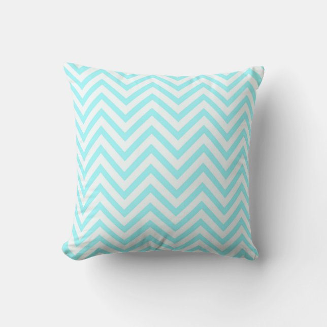Tiffany Aqua Minze Ocean Blue Beach Zickzack White Kissen (Vorderseite)