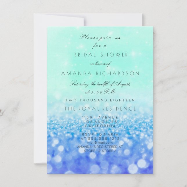 Tiffany Aqua Navy Blue Mint Glitzer Brautparty Einladung (Vorderseite)