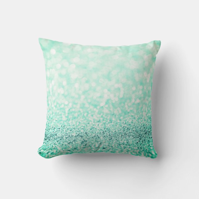 Tiffany Aqua Ocean Blauer Glitzer Weißer Delikat Kissen (Vorderseite)
