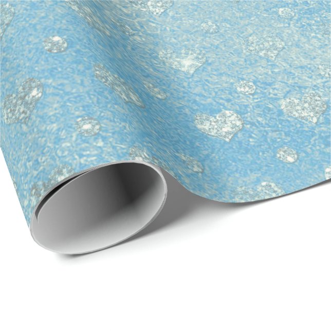 Tiffany Aqua Silver White Blue Shiny Glass Hearts Geschenkpapier (Rolleneckpunkt)