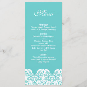 Tiffany Aquamarin Lace Wedding Menu Menükarte