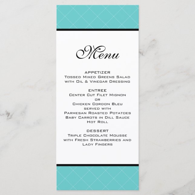 Tiffany Aquamarin Wedding Menu Menükarte (Vorderseite)