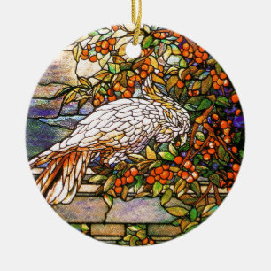 Tiffany Art Nouveau Buntglas-Papagei-Ornament Keramikornament