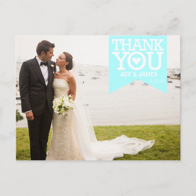 Tiffany Blue Ribbon Vielen Dank für Ihre Hochzeit  Postkarte (Vorderseite)