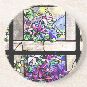 Tiffany-Buntglas-Klematis-Blumen-Getränkeuntersetz Untersetzer
