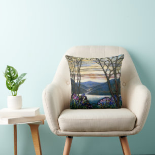 Tiffany-Buntglas-Magnolien-Iris-Kunst Nouveau Kissen