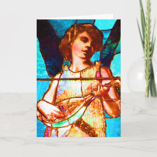 Tiffany-Buntglas-Musical-Engel Karte (Vorderseite)