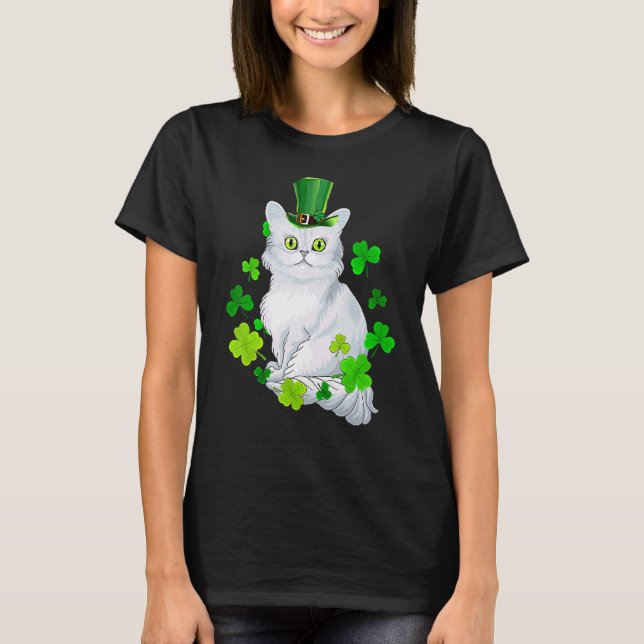 Tiffany Cat Kleeblatt Happy St Patrick's Day Cat T-Shirt (Vorderseite)