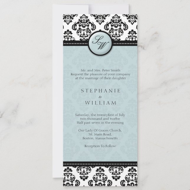 Tiffany Damask Monogram Wedding Einladung (Vorderseite)