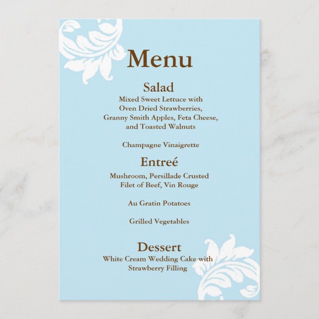Tiffany Damask Wedding Menu Menükarte (Vorderseite)