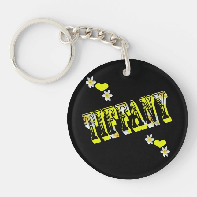 Tiffany, Damenname Logo mit französischer Blume, Schlüsselanhänger (Vorderseite)