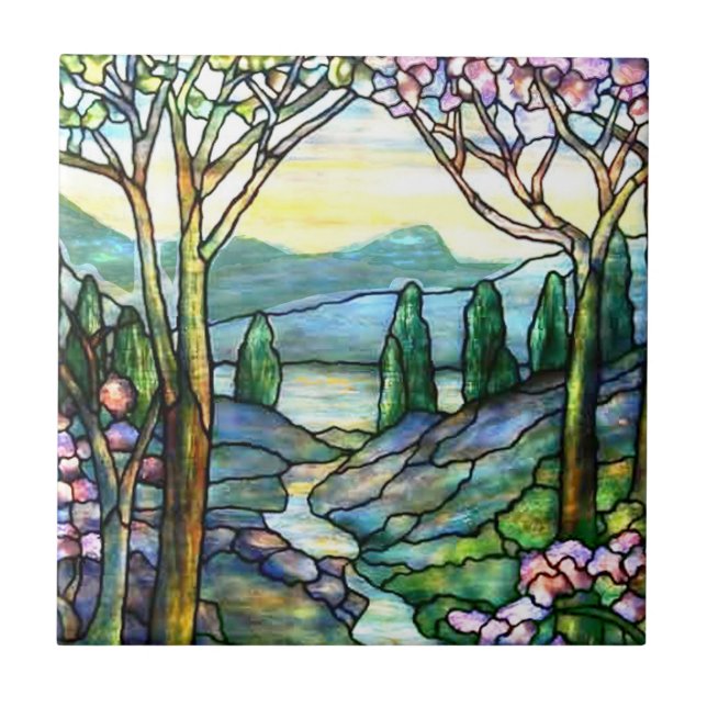 Tiffany-Fliesen Berglandschaft Fliese (Vorderseite)