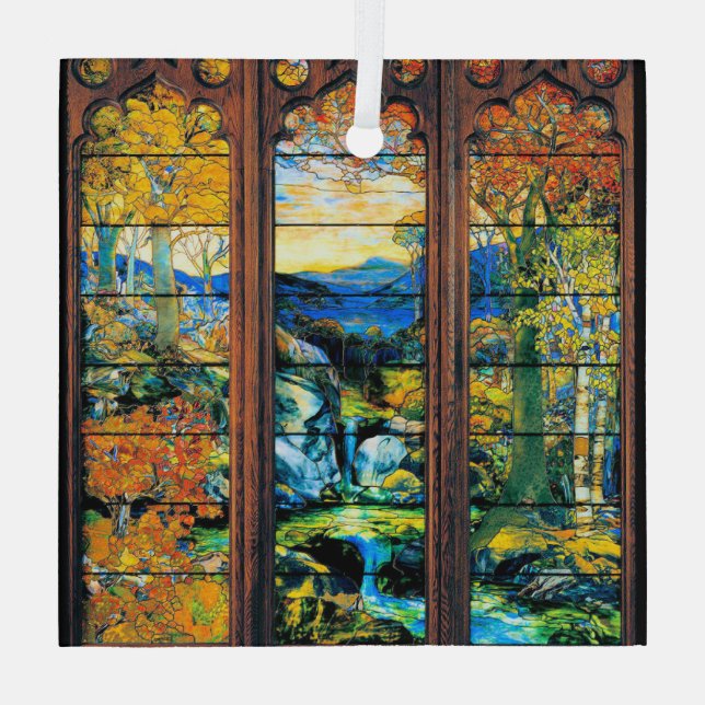 Tiffany gestanztes Glasfenster Falllandschaft Ornament Aus Glas (Rückseite)