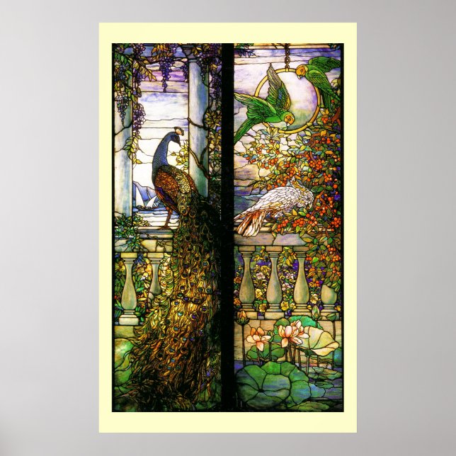 Tiffany gesteinigte Pfauenparrots Print Poster (Vorne)