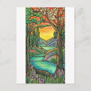 Tiffany-Landschaft-Buntglasdesign ART! Postkarte