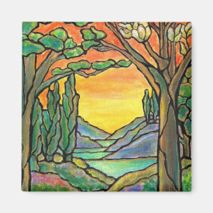 Tiffany-Landschaft-Buntglasdesign KUNST! Magnet