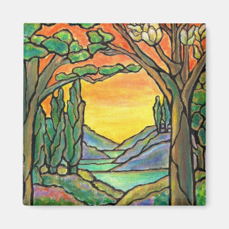 Tiffany-Landschaft-Buntglasdesign KUNST! Magnet