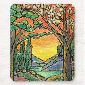 Tiffany-Landschaft-Buntglasdesign KUNST! Mousepad