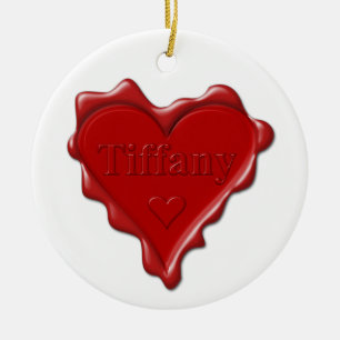 Tiffany. Rotes Herzwachs-Siegel mit NamensTiffany Keramik Ornament