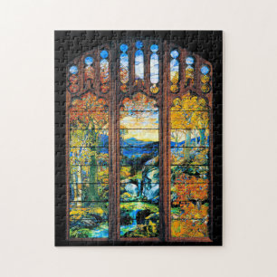 Tiffany Stained Glass Window Fall Landscape