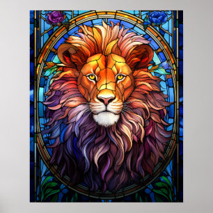Tiffany-Stil-Buntglas-Majestätischer Löwe Poster
