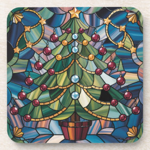 Tiffany-Stil-Buntglas-Weihnachtsbaum Getränkeuntersetzer