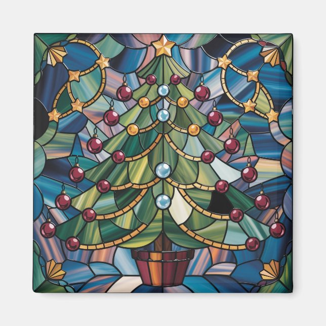 Tiffany-Stil-Buntglas-Weihnachtsbaum Magnet (Vorne)