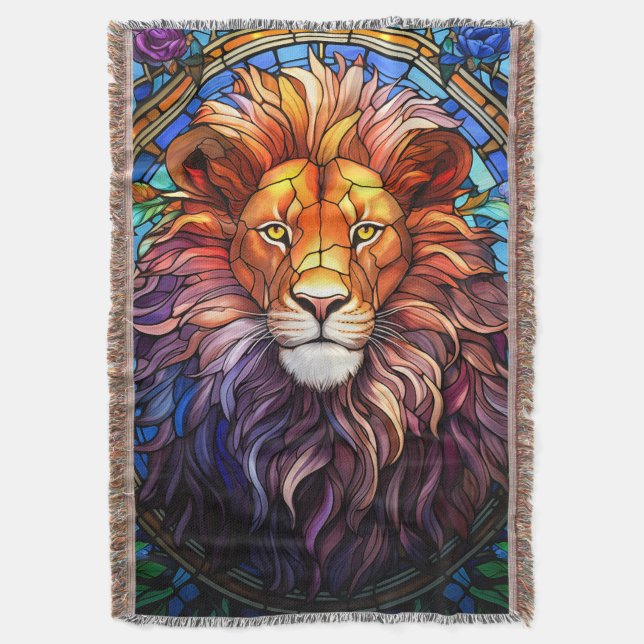 Tiffany-Style gesteinigtes Glas Majestic Lion Decke (Vorderseite Vertikal)