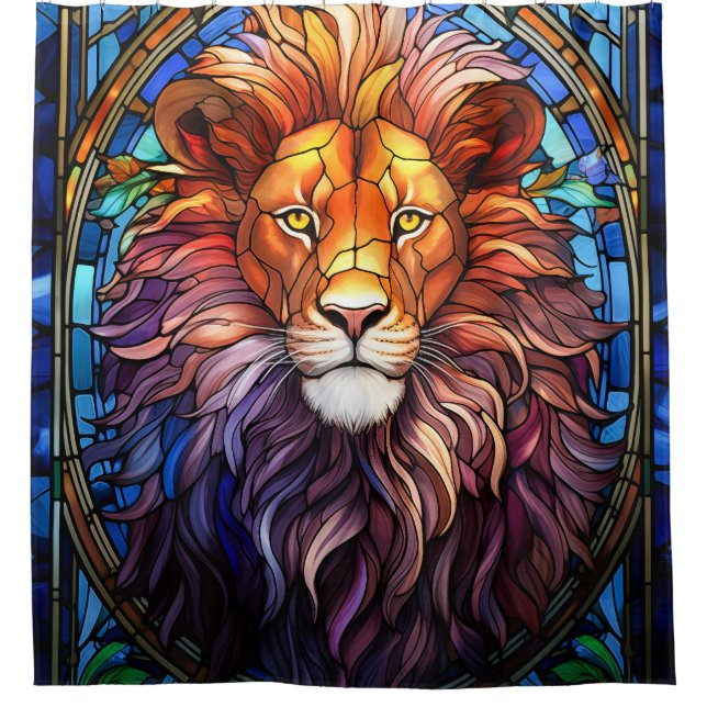 Tiffany-Style gesteinigtes Glas Majestic Lion Duschvorhang (Vorderseite)