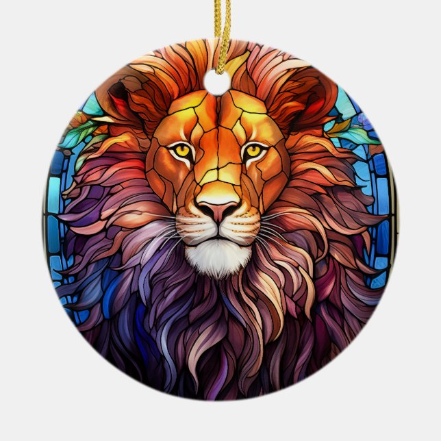 Tiffany-Style gesteinigtes Glas Majestic Lion Keramik Ornament (Vorne)