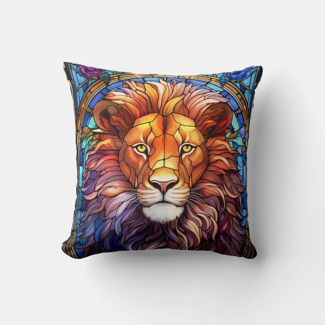 Tiffany-Style gesteinigtes Glas Majestic Lion Kissen (Vorderseite)