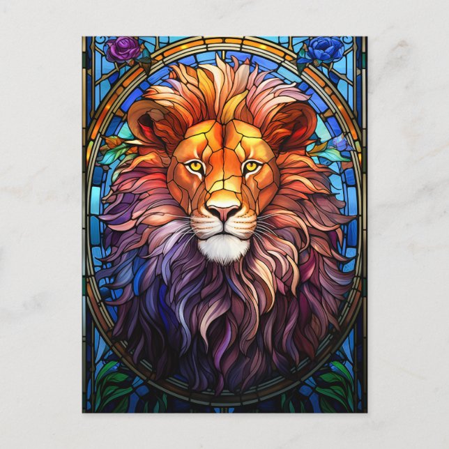 Tiffany-Style gesteinigtes Glas Majestic Lion Postkarte (Vorderseite)