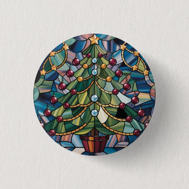 Tiffany-Style Stained Glass Christmas Tree Button (Vorderseite)