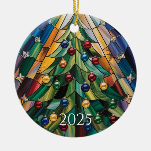 Tiffany-Style Stained Glass Christmas Tree Keramik Ornament (Vorne)
