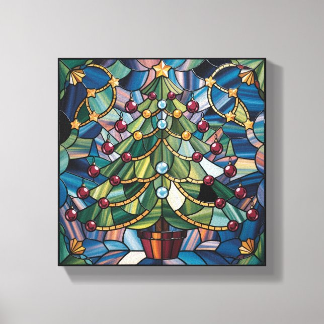 Tiffany-Style Stained Glass Christmas Tree Leinwanddruck (Vorderseite)
