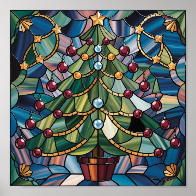 Tiffany-Style Stained Glass Christmas Tree Poster (Vorne)