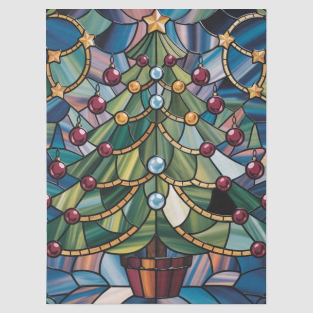 Tiffany-Style Stained Glass Christmas Tree Seidenpapier (Vorderseite)