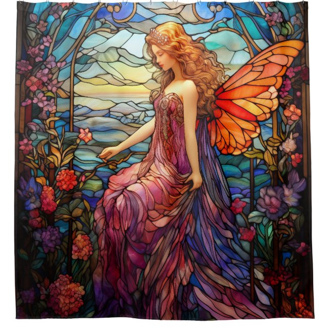 Tiffany Style verkleidetes Glas Magical Fairy Duschvorhang (Vorderseite)