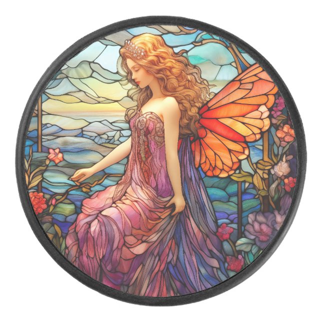 Tiffany Style verkleidetes Glas Magical Fairy Eishockey Puck (Vorderseite)